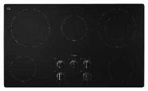 ELECTRIC COOKTOPS 10" 6" 6" 10"/6" 6" W5CE3625A Black (B) 36" Cooktop W5CE3625A CompleteClean system Dishwasher-safe knobs Easy-wipe ceramic glass cooktop QuickSelect system 10"/6" 2,500W/1,200W Dual