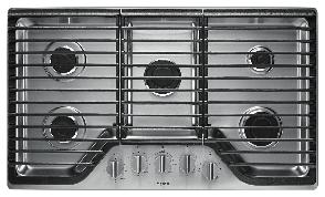 GAS COOKTOPS 36" Cooktop WCG51US6D CompleteClean system Dishwasher-safe knobs Sealed burners Upswept SpillGuard cooktop HeatRight system 9.1K 9.