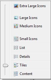 pasirinkto rodinio priemonių juostoje mygtukas Change you view: Extra Large Icons labai didelės piktogramos Large Icons didelės piktogramos Medium Icons vidutinio dydžio piktogramos Small icons mažos
