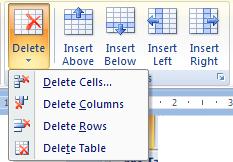 Table grupės komandos: Select žymėti; View Gridlines rodyti ar ne lentelės pagalbines linijas; Properties lentelės parametrai. Rows & Columns grupėje yra veiksmų su langeliais komandos.