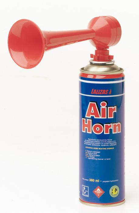 30 seconds continuous blast when fully charged ABS (Horn), Aluminium (Canister) 190 x 200 x 75mm Weight (g) AIZ002 EcoBlast blister pack with pump 250 EcoBlast PRO Rechargeable air horn High sound