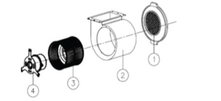 BLOWER ASSEMBLY: No. 1 Grid 2 Blower 3 Impeller 4 Motor 5 Description No. ELECTRICAL ASSEMBLY: No.