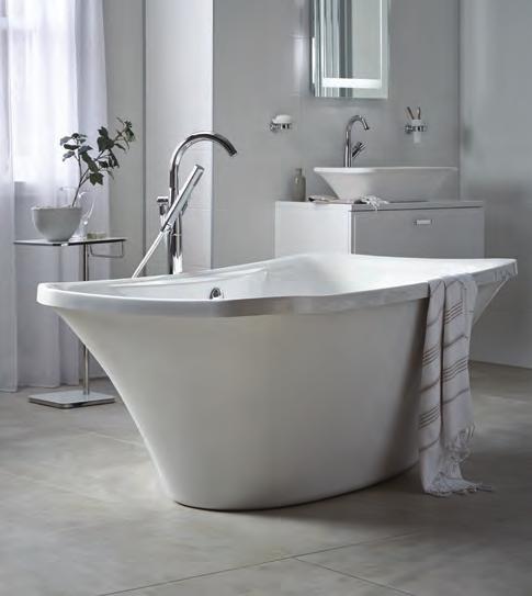 In the bathroom on the right, the Transition bath and wash bowl, inspired by the trend for finely sculpted fluid design, are the height of bathroom luxury with