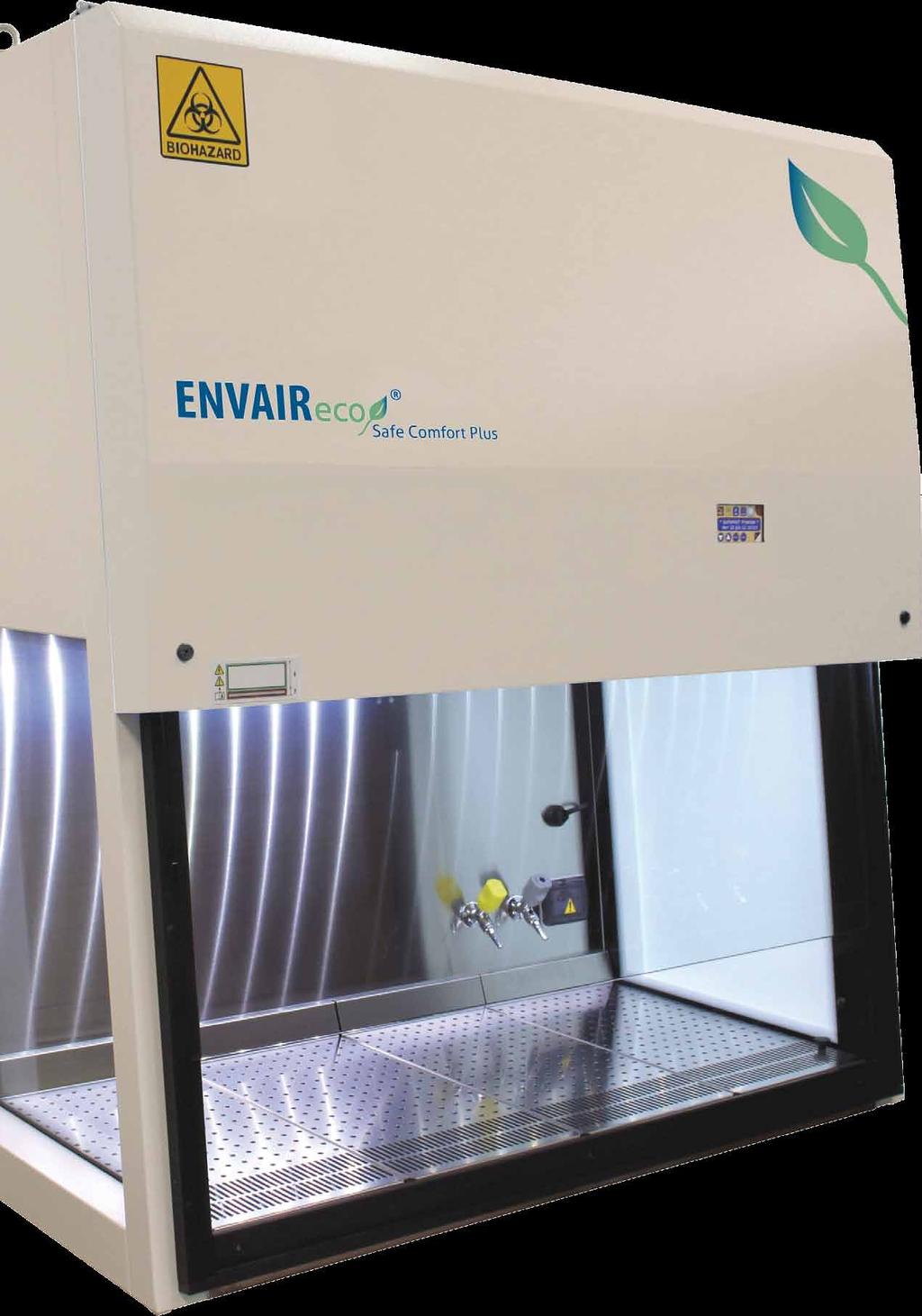 ENVAIR eco safe Comfort Plus vertical laminar flow cabinets are Class II Microbiological Safety Cabinets - designed and built to performance requirements of the EN-12469: 2000 European Standard, with