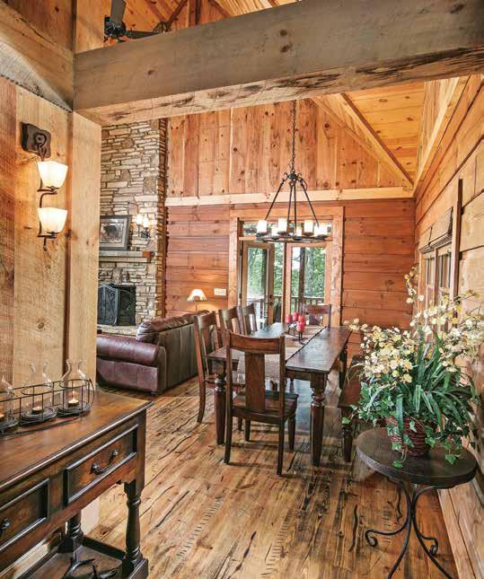 FINE DINING (left): Since their primary residence is a glossy condo in downtown Atlanta, the Davis s wanted to infuse their mountain log home with texture.