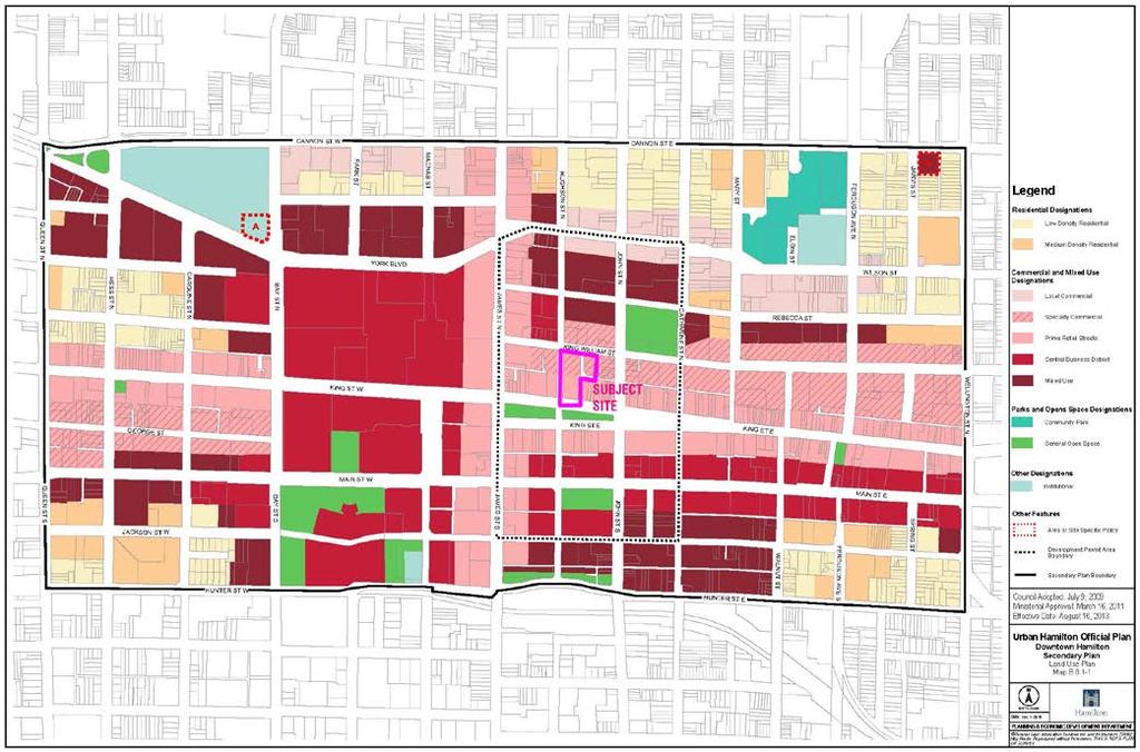 Figure 1.14: Downtown Secondary Plan Excerpt, Land Use Plan Map B.6.1-1 (Source: Urban Hamilton Official Plan 2014) 4.2.4 SPECIALTY COMMERCIAL King William Street is designated on Map B.6.1-1 as a Specialty Commercial Area characterized as the key dining and entertainment areas in the Downtown.