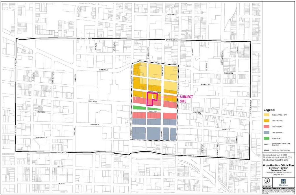 Figure 1.15: Downtown Secondary Plan Excerpt, Development Permit Sub-Areas Map B.6.1-6 (Source: Urban Hamilton Official Plan 2014) 4.4 THE LISTER DPA Hamilton Secondary Plan Policy B.6.1.11.