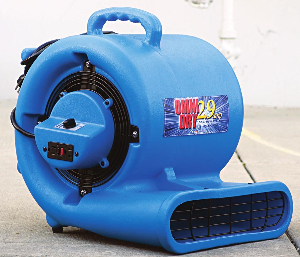 The 3-speed OmniDry 2.9 Amp Air Mover delivers an outstanding 3480 FPM at 2.9 amps, is stackable, features two daisy-chain GFCI outlets, a 25 power cord, and a built-in cord wrap.