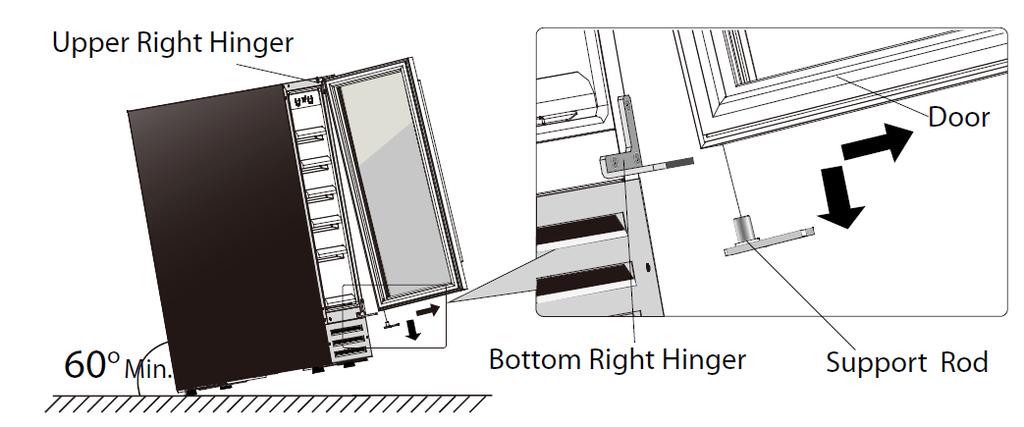 To reserve the door from right hinge to left hinge, you need to retrieve the Upper Left Hinge, and a Bottom Left Hinge from the spare parts pack shipped with