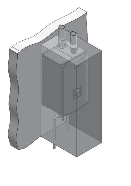 1 Determine boiler location Figure 1-1 Closet Installation - Minimum Required Clearances LEFT 0" MINIMUM 1" MINIMUM CLEARANCE AROUND VENT PIPE TOP 6" MINIMUM 6" For closet installations, CPVC,