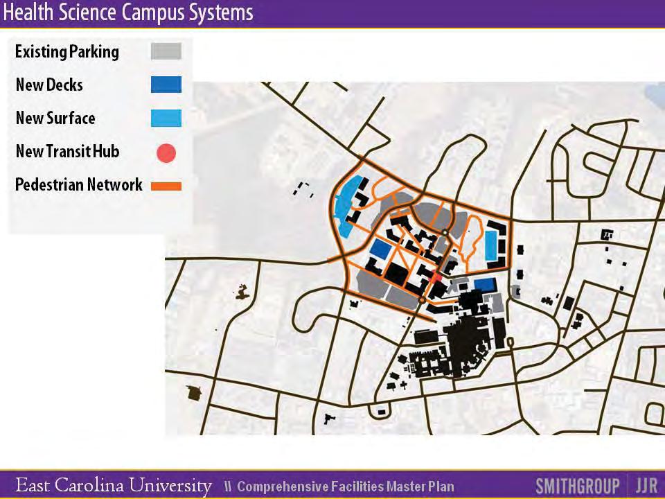A pedestrian network is lacking in the existing campus fabric.