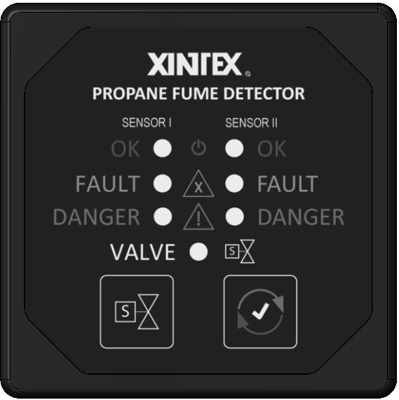 Operation of Xintex Propane Fume Detector(s) There are 3 LEDs located on the Display Unit for each channel on the system, as well as an LED for the Solenoid Valve status.