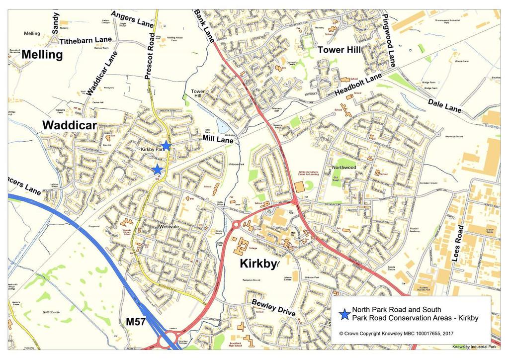 MAY 2017 Figure 2 Location of North Park Road and South Park Road in a wider area context. 2.2 Topography and Geology Kirkby lies upon a raised area of land elevated some 100-125 feet above sea level.