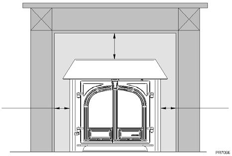 SITE REQUIREMENTS FIRE SURROUND CLEARANCES If the appliance is to be fitted with a fire surround, we would recommend the minimum clearances, as shown, are maintained, between any point of the