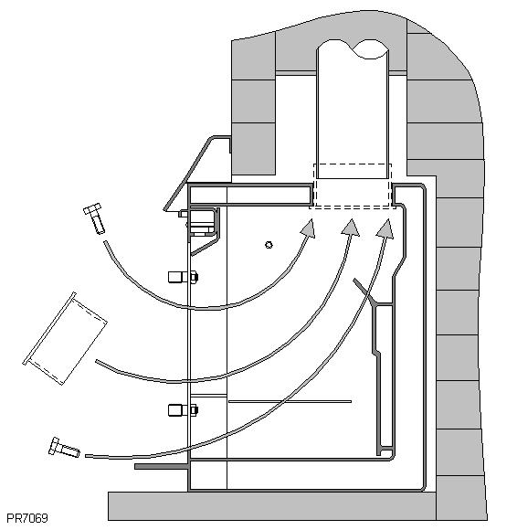 INSTALLATION INSTRUCTIONS 4.4 Connect the flue liner to the Stockton convector by inserting the flue spigot from inside the Stockton convector and sliding the flue pipe or liner inside of the spigot.