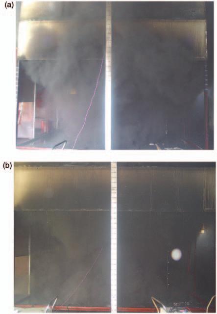 22 K. Y. LI ET AL. Figure 10. Smoke flow field under ineffective smoke venting: (a) experiment PH7, (b) experiment PI7. (The color version of this figure is available online.