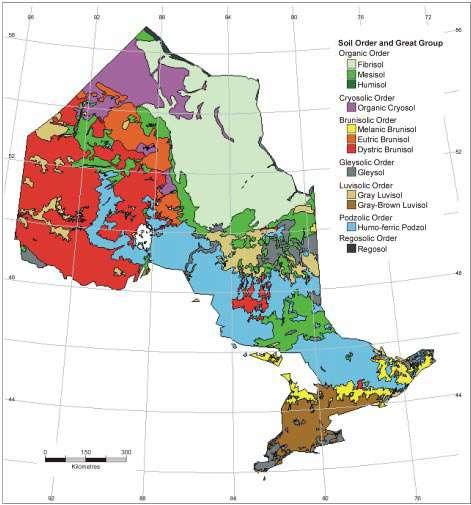 Figure 46: Geographical distribution of Ontario s soil orders (Baldwin et al., 2007). 9.