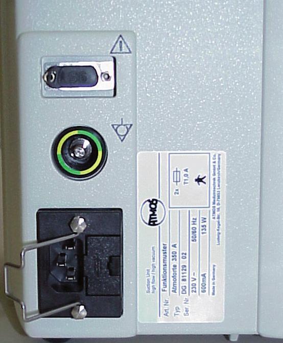 4.0 Installation and commissioning Check whether the voltage and frequency data listed on the equipment correspond to the power supply and connect the ATMOS S 351 Natal via the connector (, Fig.