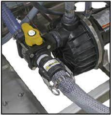 Slide the hose onto a 1 ½ C style quick coupler and tighten the clamp over the coupler. NOTE: For demonstration purposes the picture does not show the hose fully slid onto the quick coupler. 6.