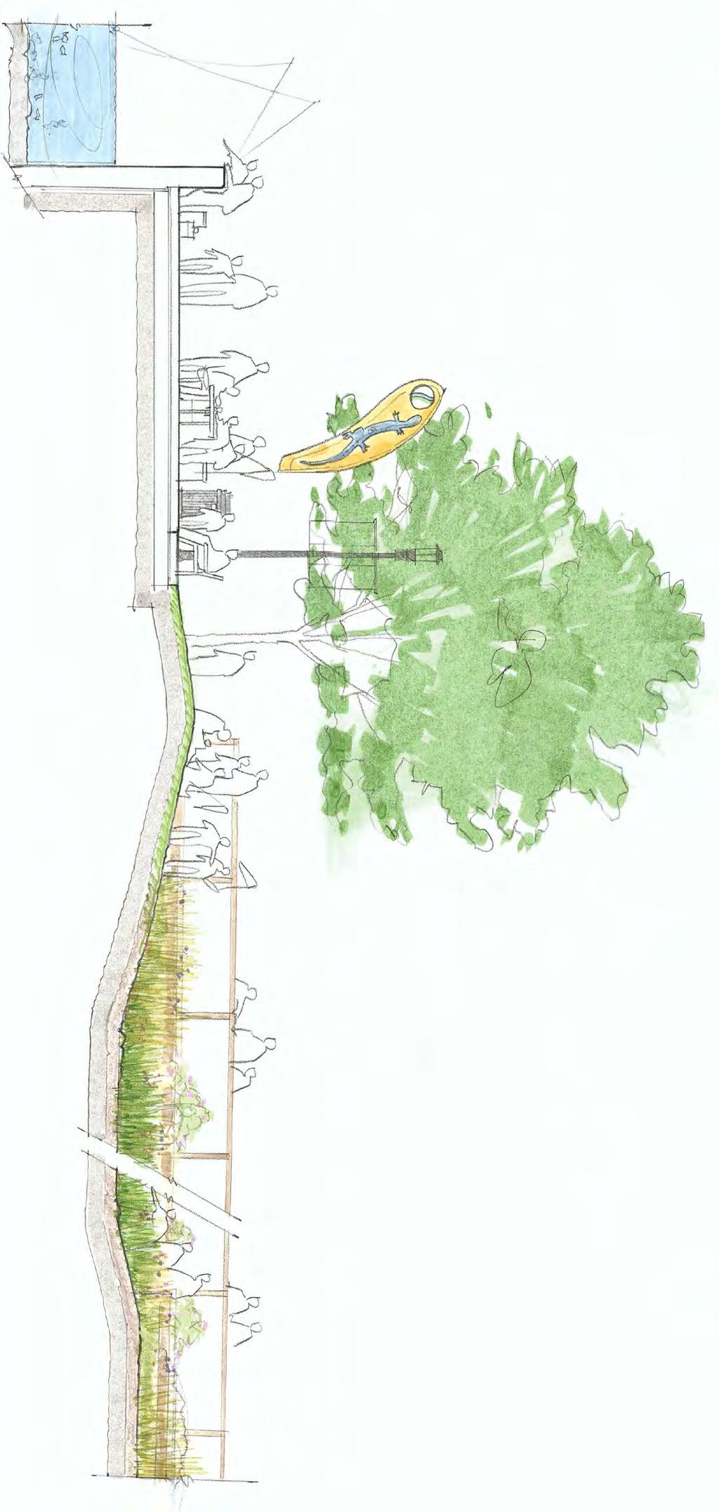 This illustrative section shows the proposed riverfront edge