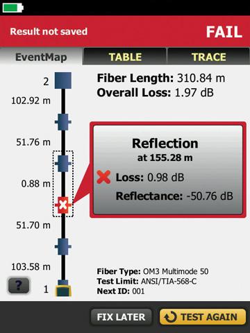 Graphical EventMap view To eliminate the learning curve associated with reading an OTDR trace, OptiFiber Pro s advance logic automatically interprets the information to create a detailed and