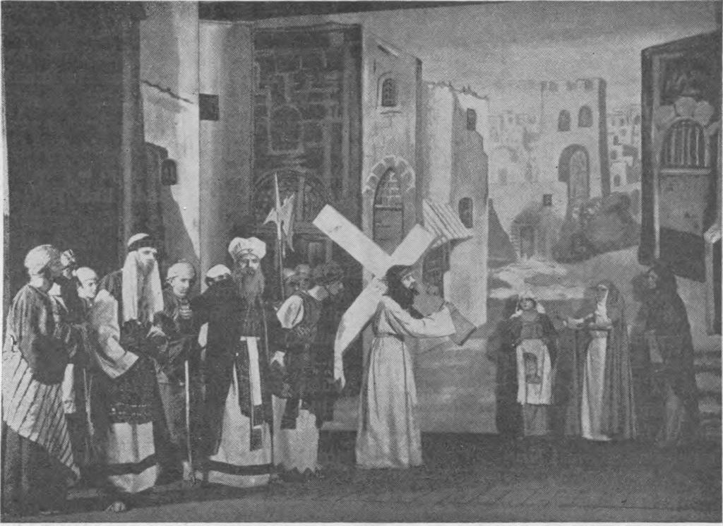 Scena iš Piloto Kauno Jėzuitų gimnazijoje 1934 m.; Kristų vaidina Stepas Kairys. gijos, 2 rezidencijos, 12 misijų namų su 6 mokyklomis. Jėzuitų buvo 178.