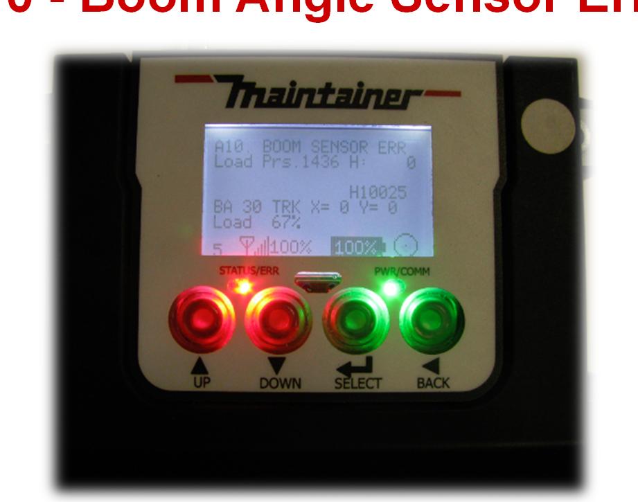 A10 - Boom Angle Sensor Error A10 BOOM SENSOR ERROR The system is in constant