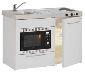 99 B-100-Ms-K M-120 Mos-K 1000w x 890h x 600d Pre-built unit white powder coated steel A rated fridge 2 hotplates 2 drawers 19 litre LG microwave, Monobloc tap, Sink and drainer with waste kit