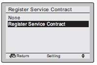 Su mygtukais pasirinkite Register Service Contract ("Registruoti aptarnavimo sutartį") ir paspauskite mygtuką. 3.