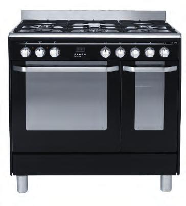 The one-piece steel top gives fewer hiding places for dirt and grease. Finish Stainless steel or gloss black Dimensions H90-96 (including upstand) W89.8 D60cm Hob 6 burners Right front: 1.