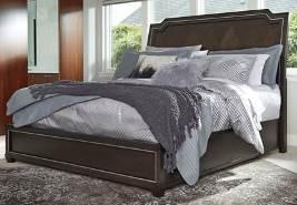 B723 Zimbroni (Ashley Millennium HS Exclusive) Contemporary style bedroom made with hardwood solids and Ash veneers in a roasted coffee bean finish for a modern look Inset metal trim accents the