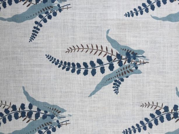 Details: printed linen with strong glaze finish Colourways: 3 Blue Barley Bone Kim This pretty hand