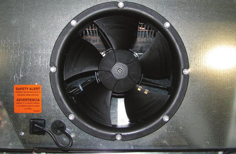 Reach-in door cases feature electronically commutated (ECM) fan motor assemblies, whereby the fan blade, fan motor, and basket are integrated into a single unit.