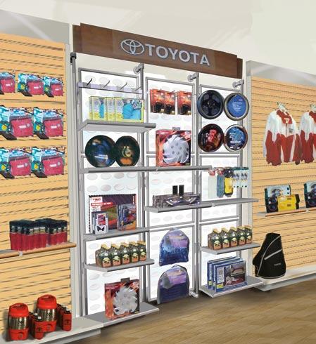 6 4 8 IMAGE USA II- Toyota Parts Center wall display: Toyota Lifestyle Acrylic OVALS Perfect for merchandising and displaying all types of hard goods, soft goods and carded merchandise.