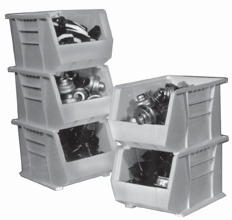 STORAGE BINS and CONTAINERS STACKABLE PLASTIC BINS Heavy duty units designed for storing a wide variety of small parts.