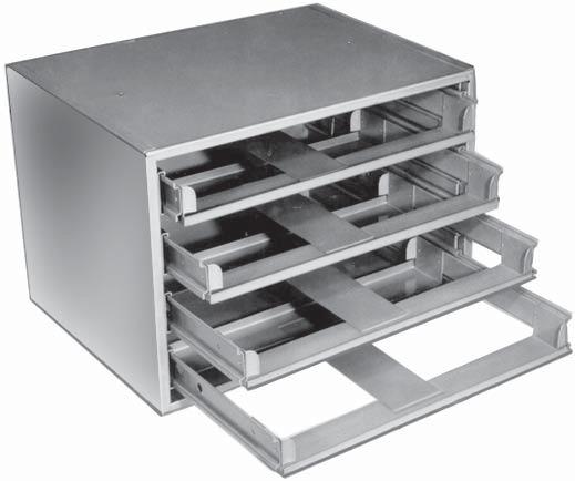 STORAGE TRAY ACCESSORIES 4 DRAWER SLIDE RACKS Slide racks are made from prime, cold rolled steel. Rust and acid resistant baked enamel finishes.