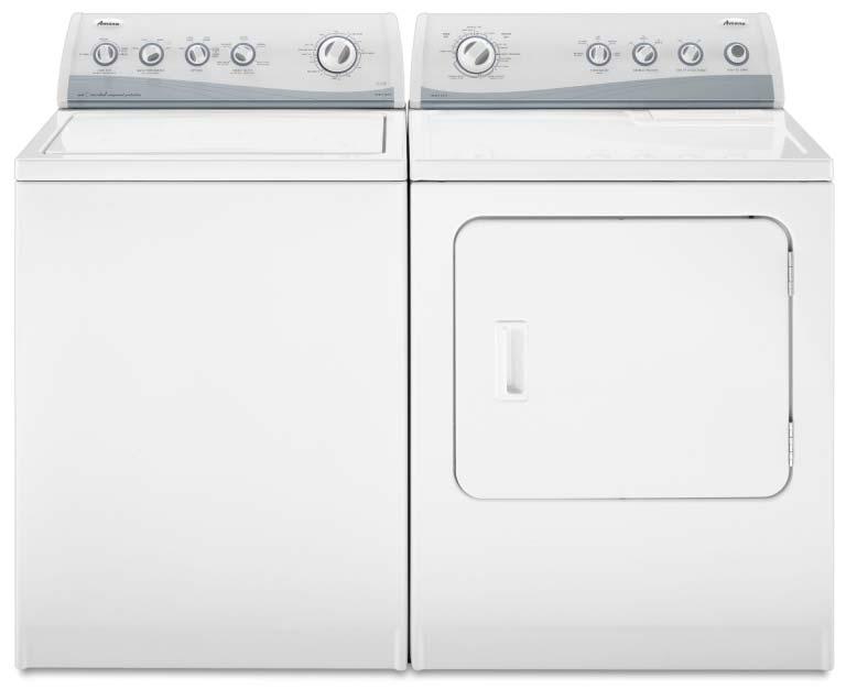 Amana Brand Traditional Series This top-load laundry pair contains features to help reduce noise and a