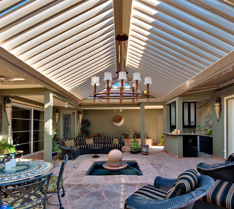 Make a statement Gable style roofs allow space for custom options such as fans, lighting or other accessories. Design Details: louvers and columns in white We are very pleased with this patio cover.