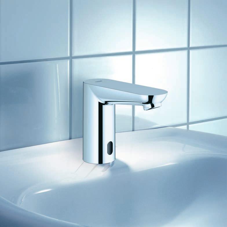 GROHE COMMERCIAL FITTINGS EUROECO COSMO E 36271000 Euroeco Cosmo E infra-red electronic basin tap for use with 6V lithium battery,