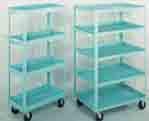 Carts Quality one-piece tray construction, tubular posts and handles 4 deep reversible steel trays with