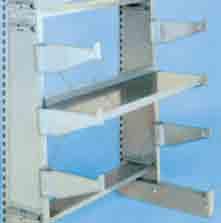 Single-faced rack with end can be used freestanding to hold slotted angle, pipe, bars, etc.
