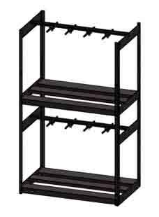 Middle shelf is adjustable in height, up or down, to fit difficult storage situations. Fabricated from all prime steel construction, with no wood components.