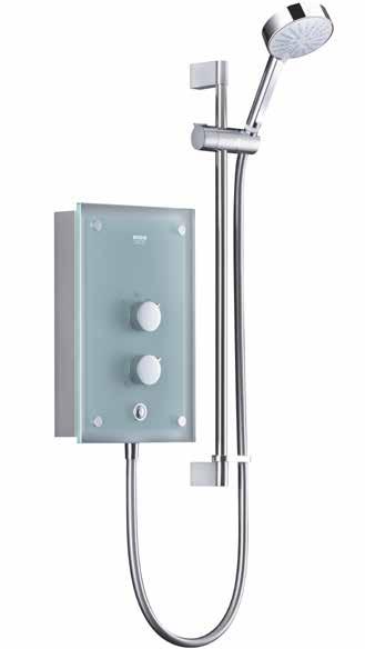 Mira Azora SPRAY TYPES Simple frosted glass fascia complemented by smooth chrome features and combined with thermostatic technology.