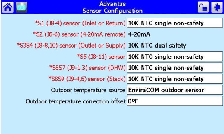 12) Press [Show Line] to confirm reset curve 13) Press Sensor Configuration 14) Selet S5 (J8-11) sensor: 10K NTC