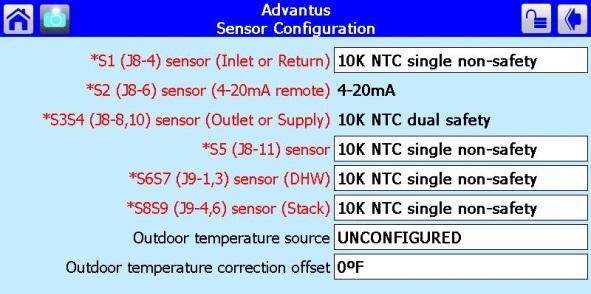 Configuration] Standalone applications 3) Select S5 (J8-11) Sensor: 10K NTC Single Non-Safety 4) The control will