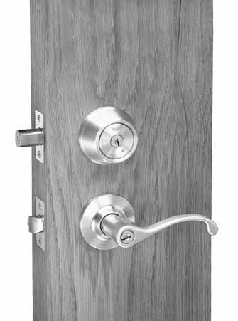 Turning inside lever retracts deadbolt and latchbolt simultaneously for immediate exit.