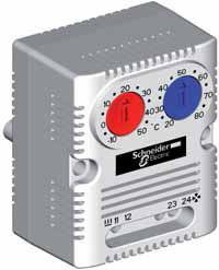 Double thermostat Double thermostat: two thermostats in a single device with separate adjustment and operation. Red button: with normally closed contact (C) for controlling the resistance heaters.