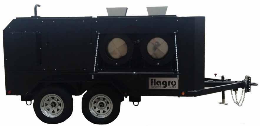 SELF CONTAINED HEATER TRAILERS Includes 2 x Flagro FVOHC-400 Indirect Fired Heating Units Can be equipped with 4 x or 2 x Duct Outlets 2 x 3500 LBS Dual Axle, 4 x 15 Galvanized Rims with Radial Tires