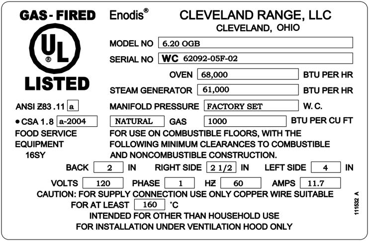 GENERAL INFORMATION ABOUT COMBIS A. PRODUCT INFORMATION Cleveland Range, LLC assigns two product identification numbers to ea ch Combi: a model number and a se rial number.