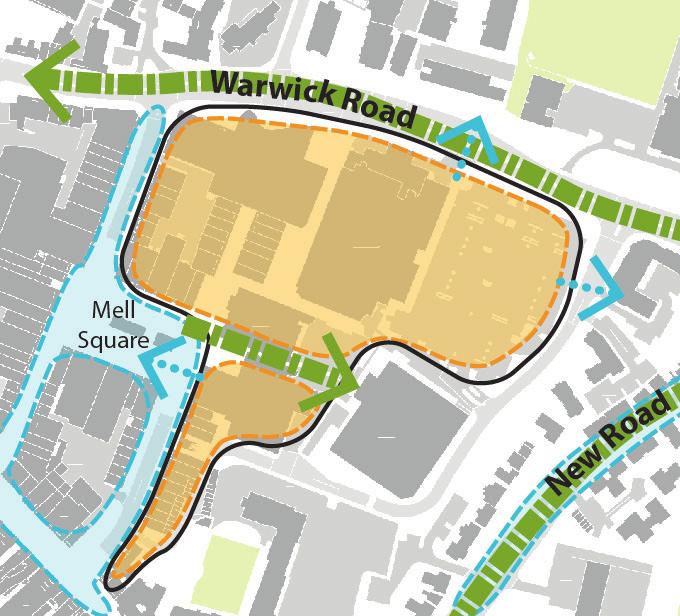 This would provide new opportunities to consolidate and reconfigure existing car parking provision, and enable increased permeability from Mell Square through to the eastern edge of the town.